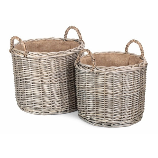 Round Lined Straight-Sided Wicker Log Basket-0