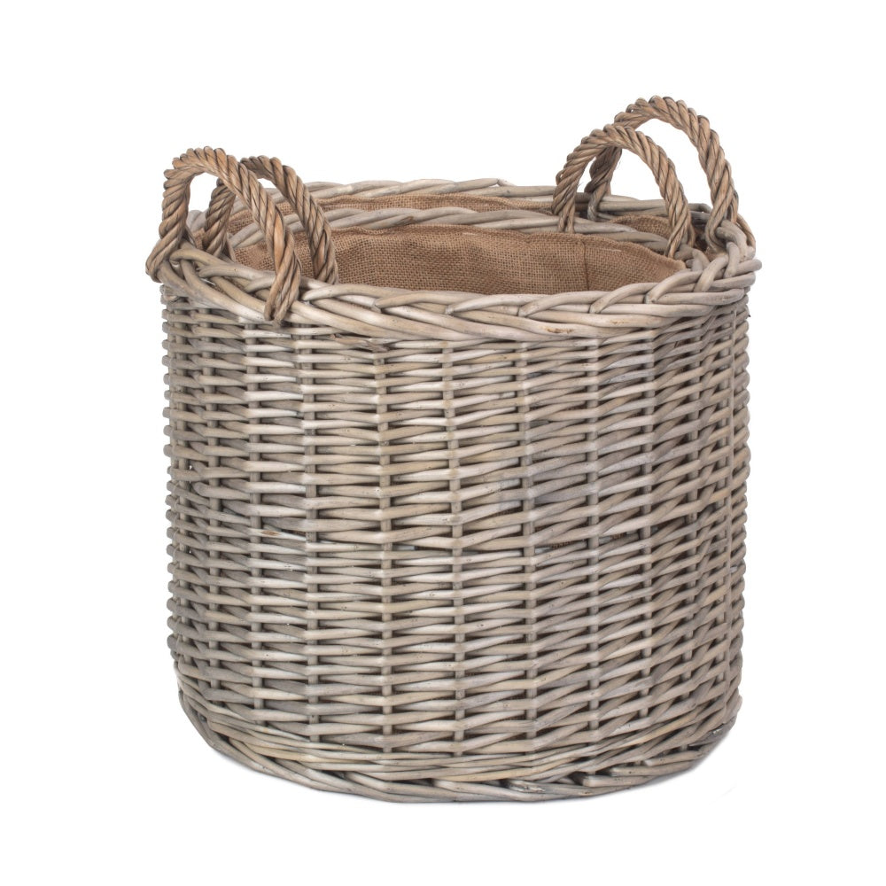 Round Lined Straight-Sided Wicker Log Basket-1