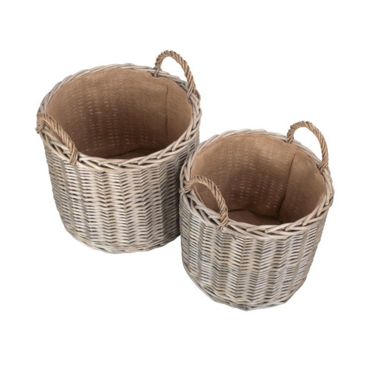 Round Lined Straight-Sided Wicker Log Basket-3