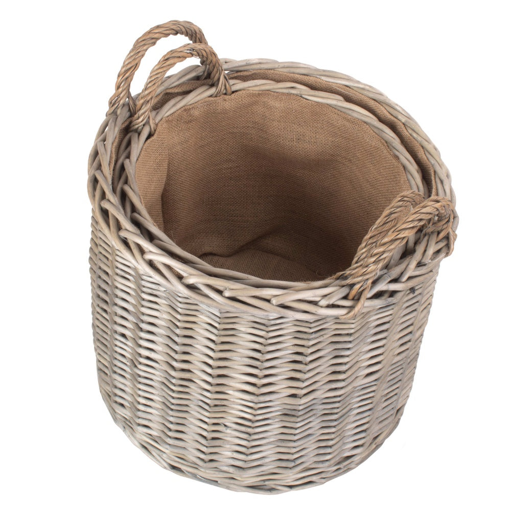 Round Lined Straight-Sided Wicker Log Basket-4