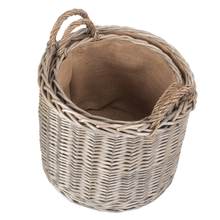 Round Lined Straight-Sided Wicker Log Basket-4