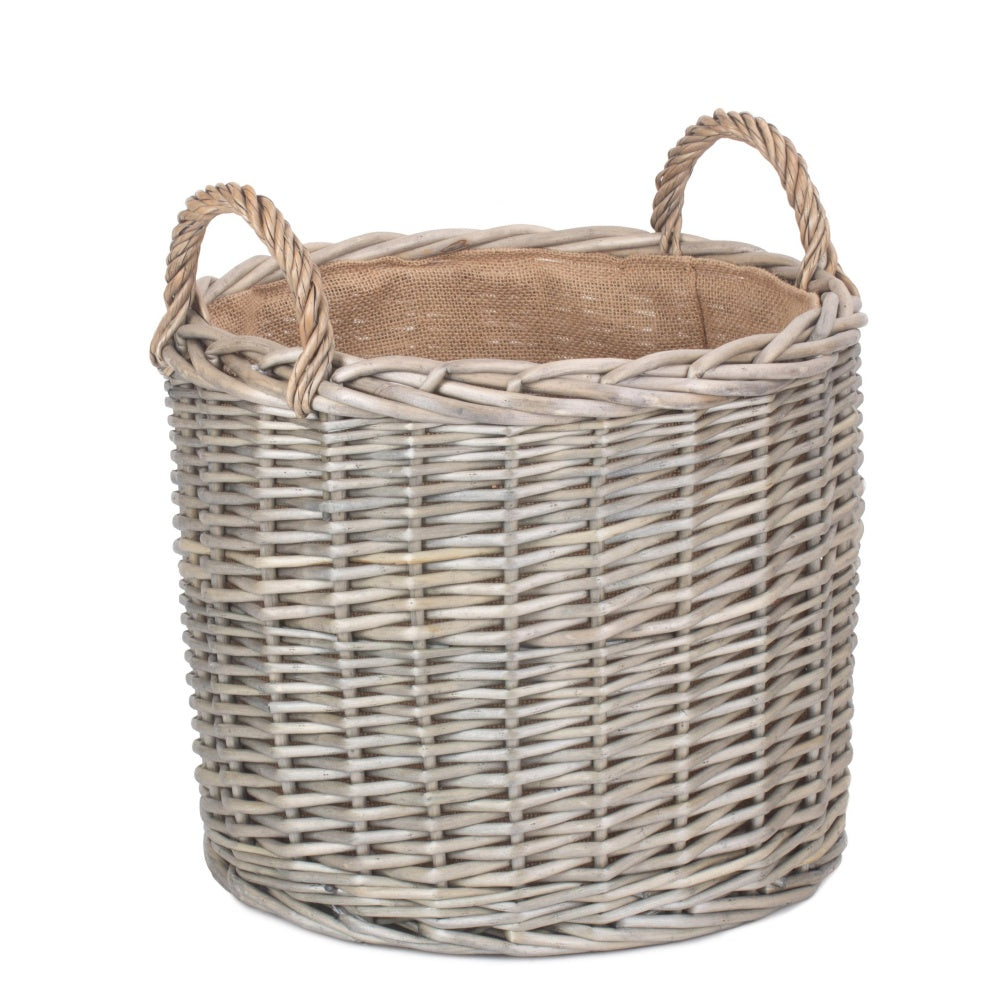 Round Lined Straight-Sided Wicker Log Basket-5