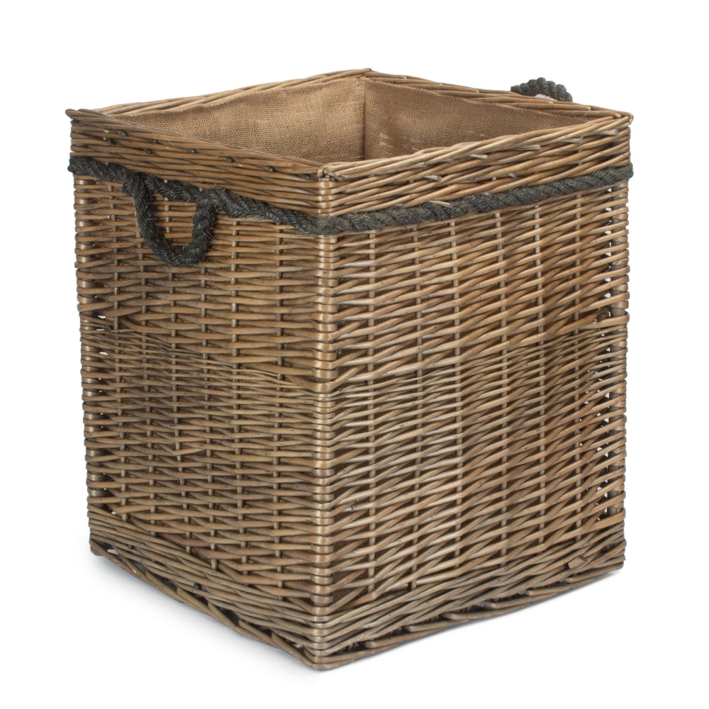 Antique Wash Willow Square Wicker Log Basket-2