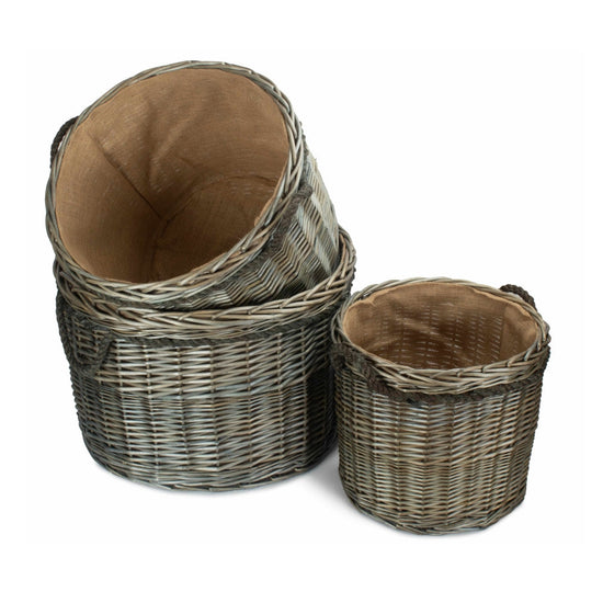 Antique Wash Round Wicker Log Basket