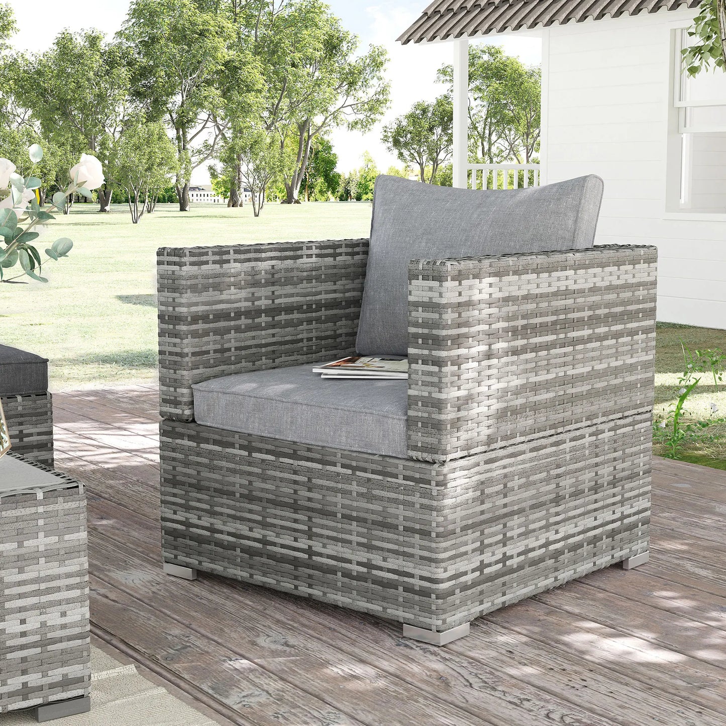 Single Seater Rattan Chair Sofa with Padded Cushions