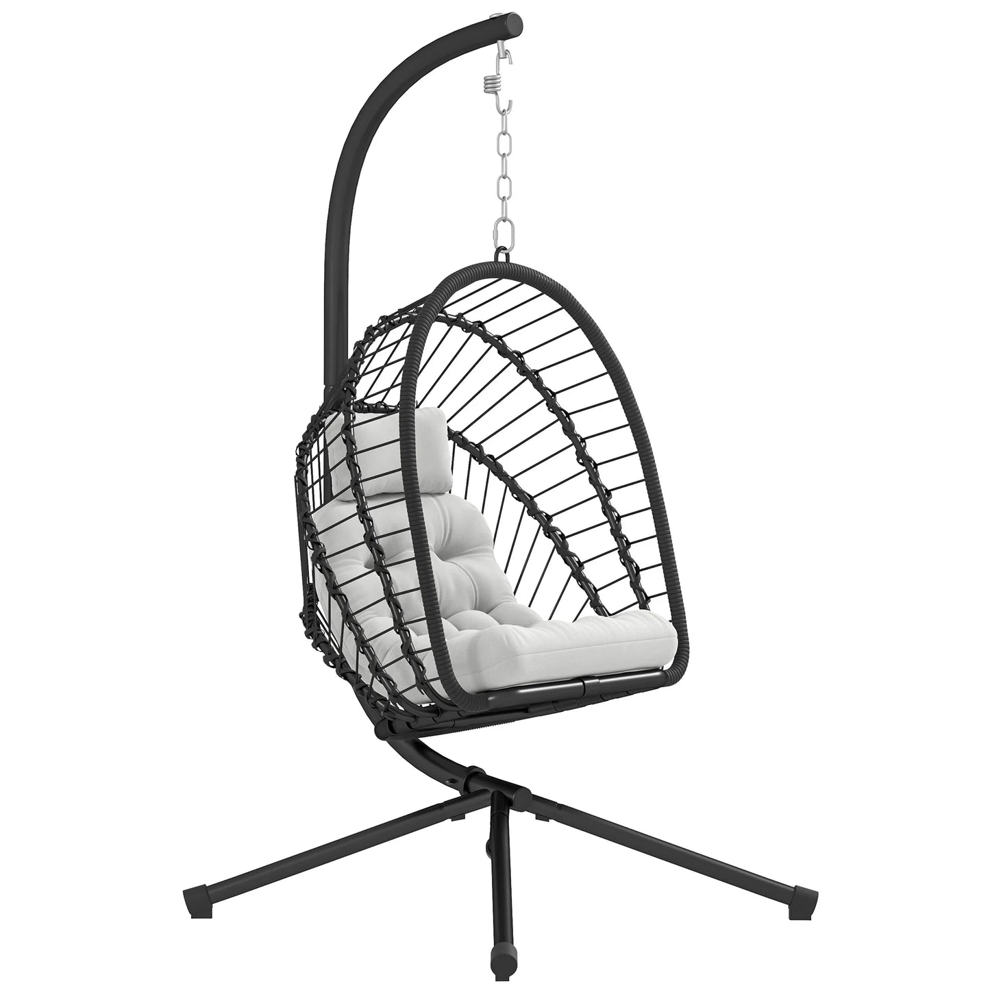 Rattan Hanging Egg Swing Chair with Cushion & Stand