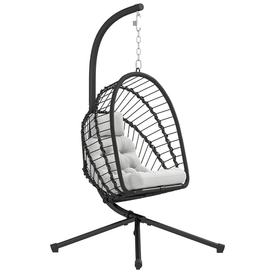 Rattan Hanging Egg Swing Chair with Cushion & Stand