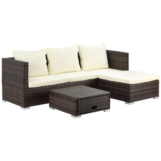 Outsunny 3 Piece Rattan Corner Garden Sofa Set