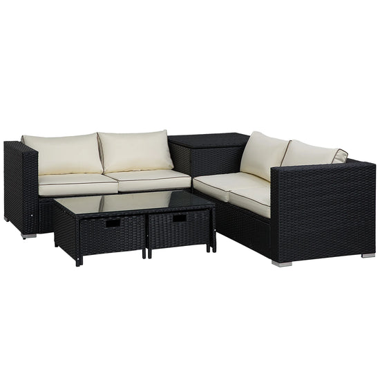 Outsunny 4 Seat Corner Rattan Sofa, Storage & Table Set
