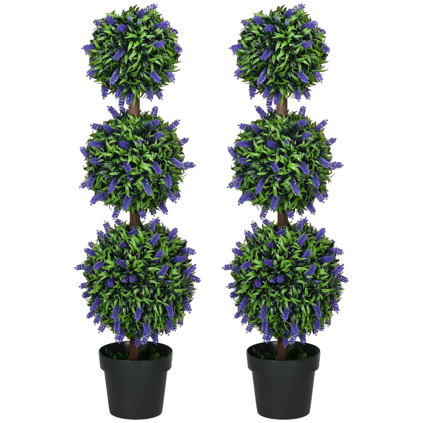 Set of 2 Artificial Plants, Lavender Flowers Ball Trees with Pot, for Home Indoor Outdoor Decor, 110cm-0
