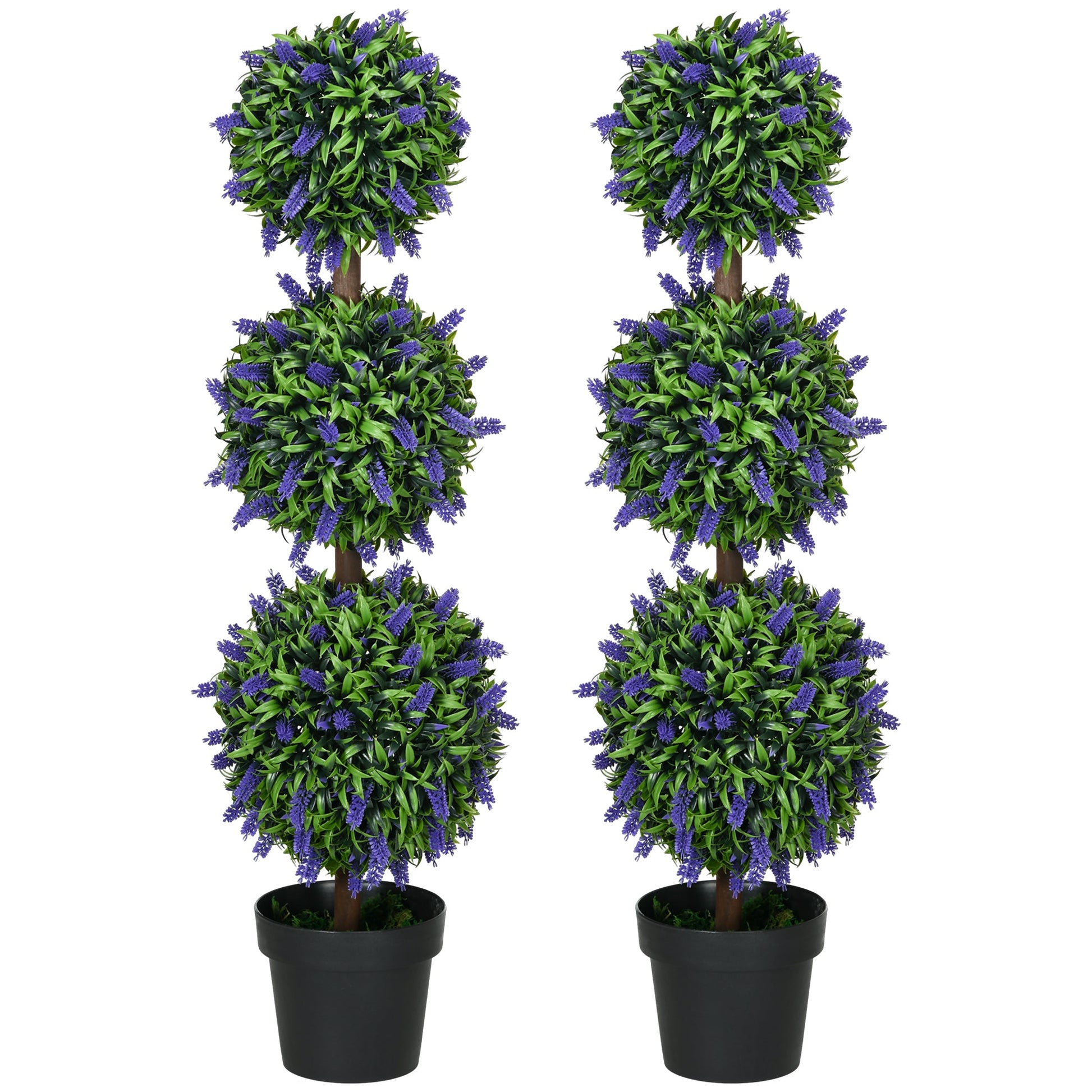 Set of 2 Artificial Plants, Lavender Flowers Ball Trees with Pot, for Home Indoor Outdoor Decor, 110cm-0