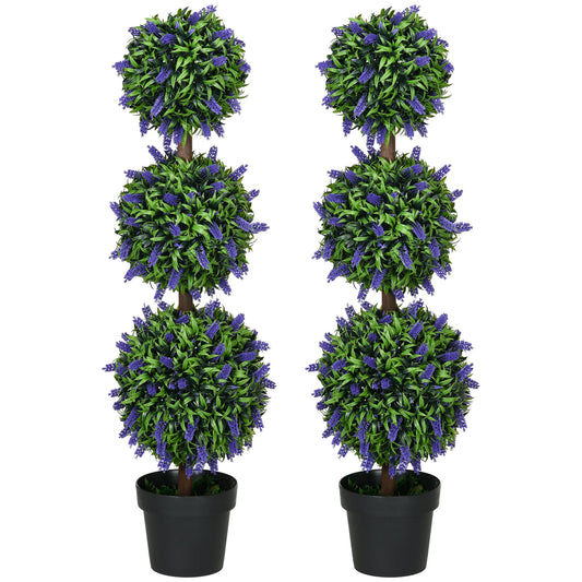 Set of 2 Artificial Plants, Lavender Flowers Ball Trees with Pot, for Home Indoor Outdoor Decor, 110cm-0