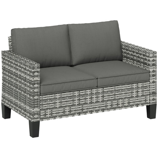 Two-Seater Rattan Outdoor Sofa - Light Grey