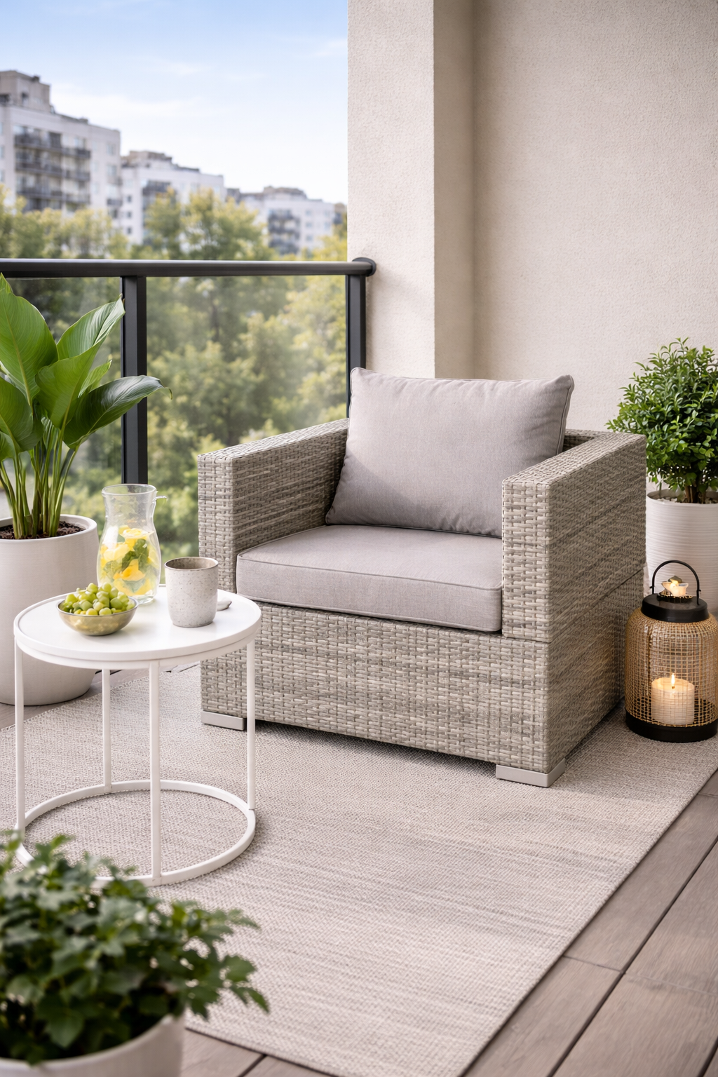 Single Seater Rattan Chair Sofa with Padded Cushions