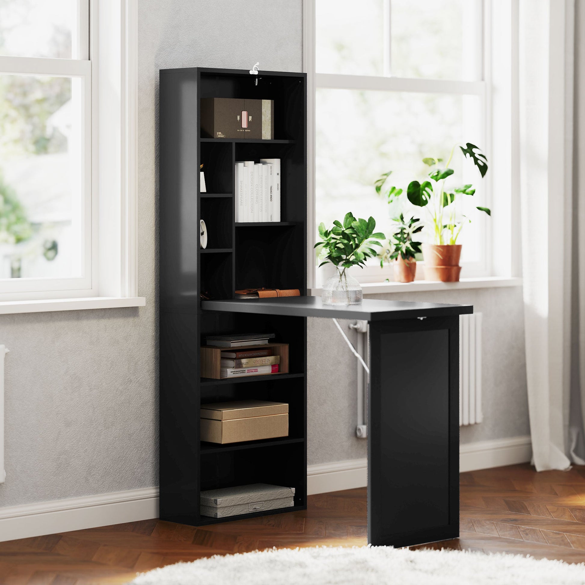 Three-Part Work Desk, with Storage and Chalkboard - Black-1