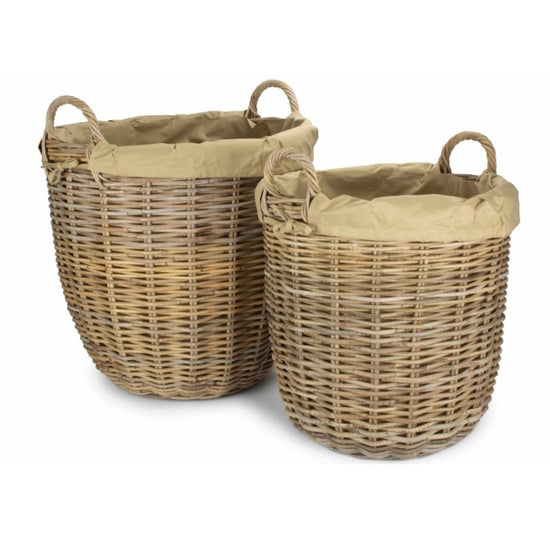 Tall Round Fireside Grey Rattan Log Basket With Removable Cordura Lining-0