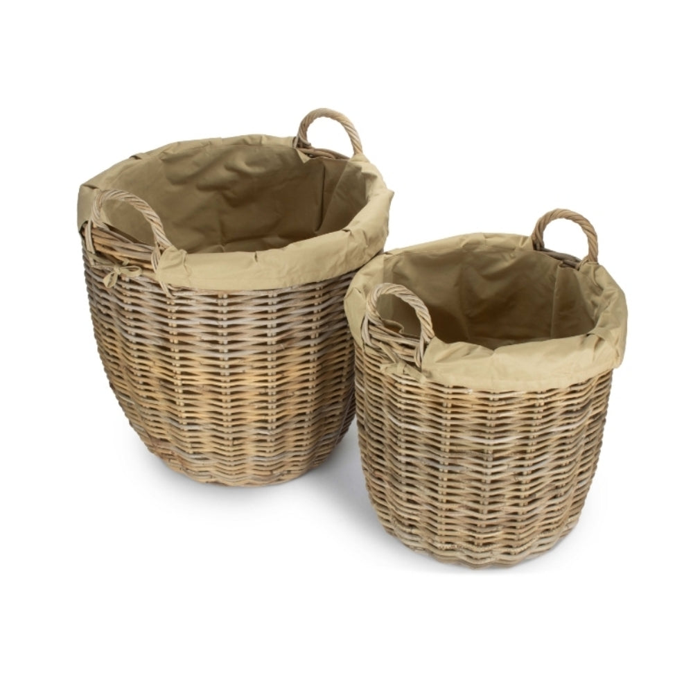 Tall Round Fireside Grey Rattan Log Basket With Removable Cordura Lining-1