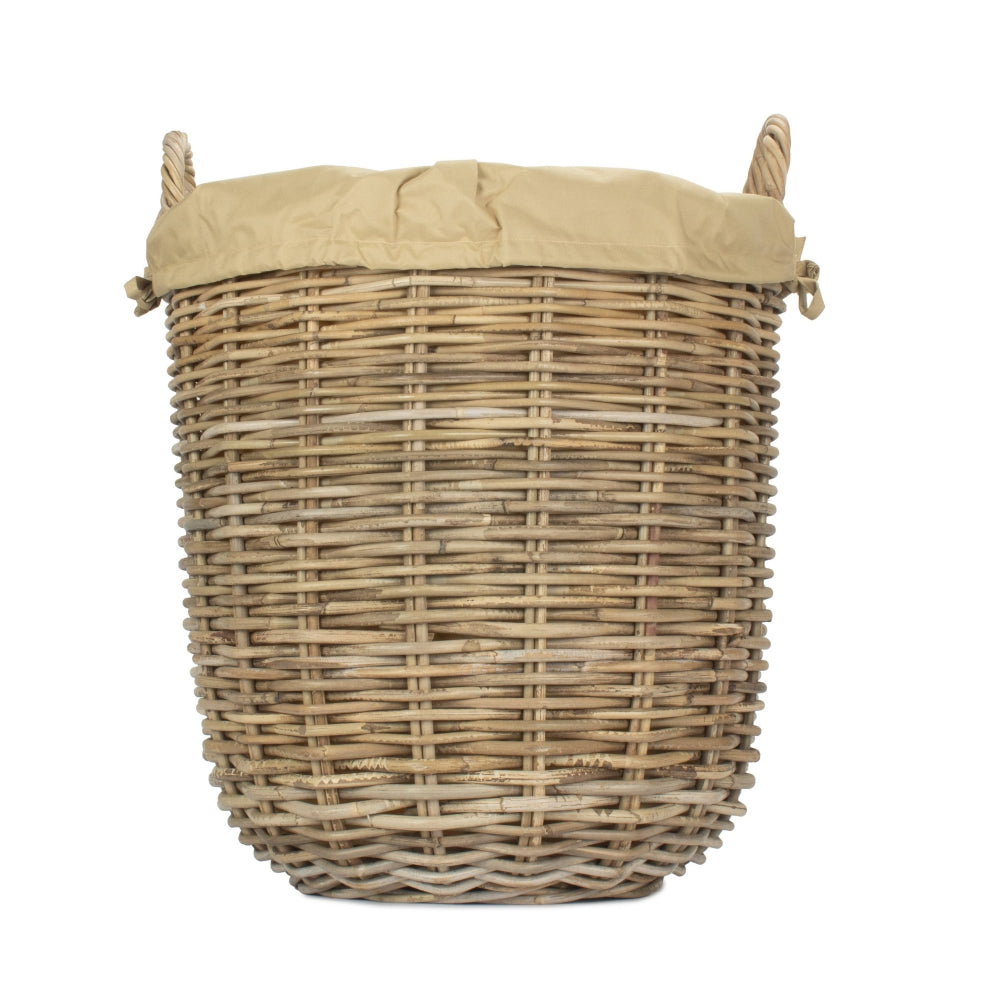 Tall Round Fireside Grey Rattan Log Basket With Removable Cordura Lining-2