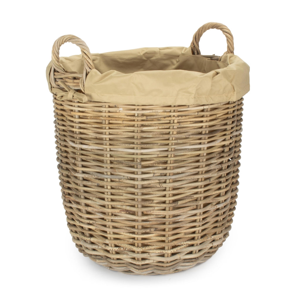 Tall Round Fireside Grey Rattan Log Basket With Removable Cordura Lining-3