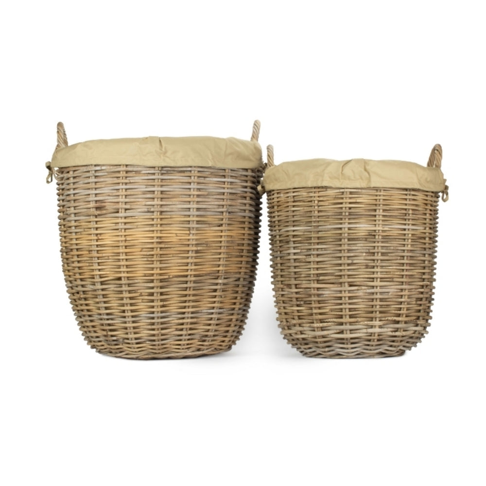Tall Round Fireside Grey Rattan Log Basket With Removable Cordura Lining-4