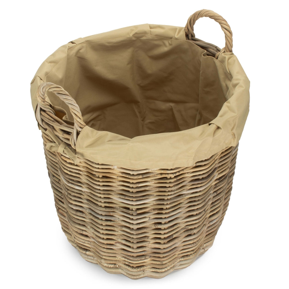 Tall Round Fireside Grey Rattan Log Basket With Removable Cordura Lining-5
