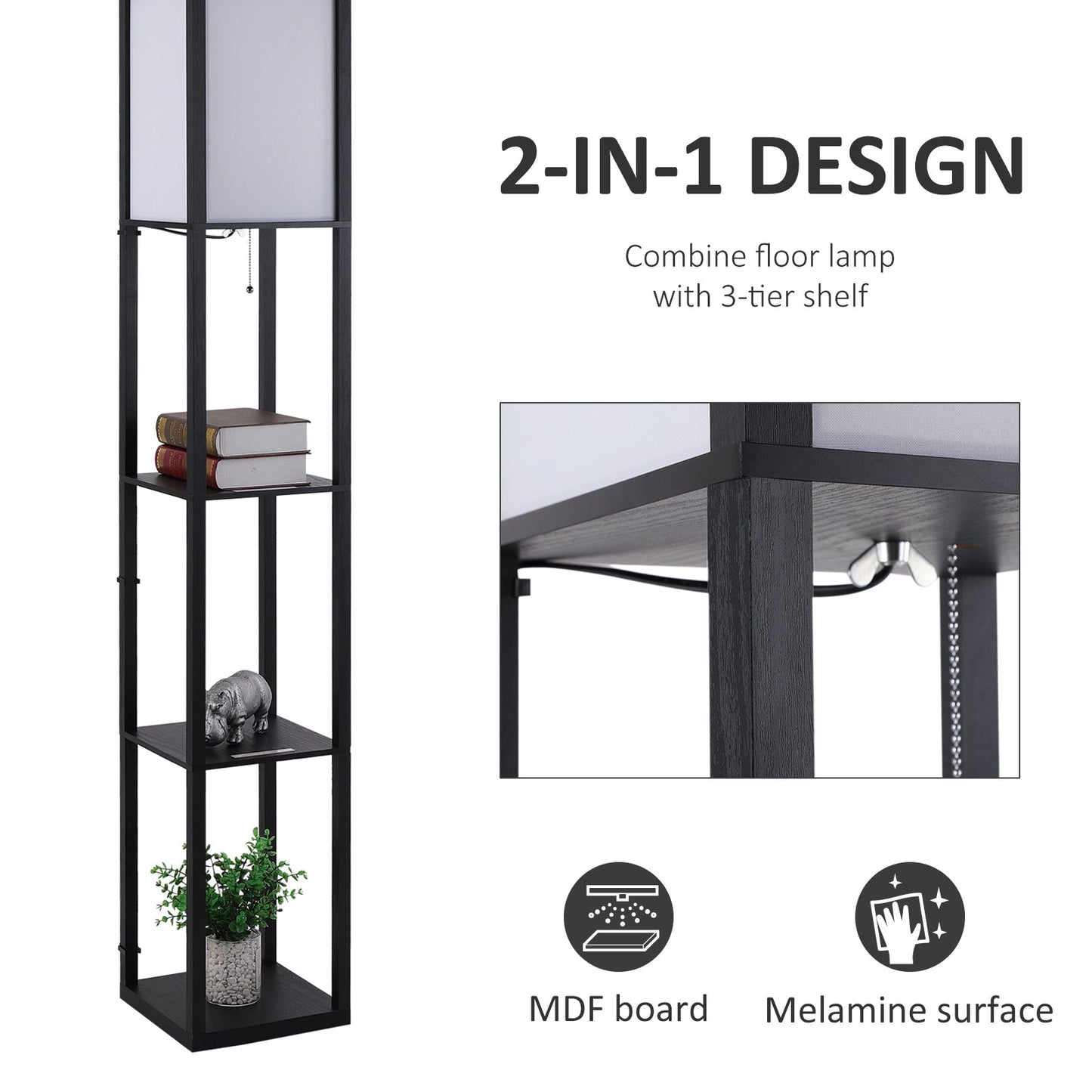 Modern Shelf Floor Lamp Soft Light 4-tier Open Shelves Living Room Storage Display-3