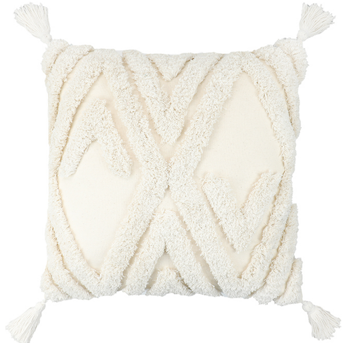 Pure Cotton Custom Boho Tassel Style Tufted Cushion Covers Home Decoration 45x45cm  (18 x 18 Inches) - Design 12-0