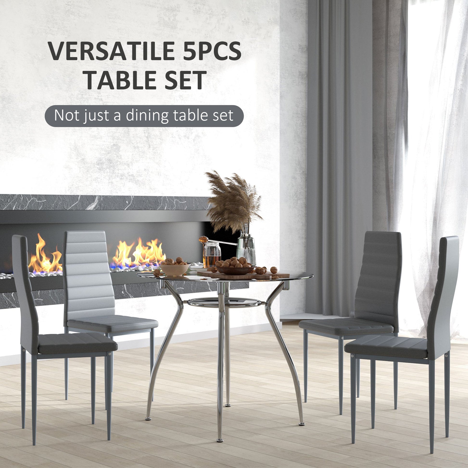 Five-Piece Dining Set, with Padded Chairs and Glass-Top Table - Grey-3