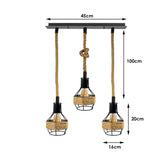 Vintage Industrial E27 3 Head Hemp Rope Pendant Ceiling Light Retro Decor~2230-3
