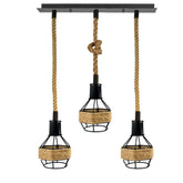 Vintage Industrial E27 3 Head Hemp Rope Pendant Ceiling Light Retro Decor~2230-1