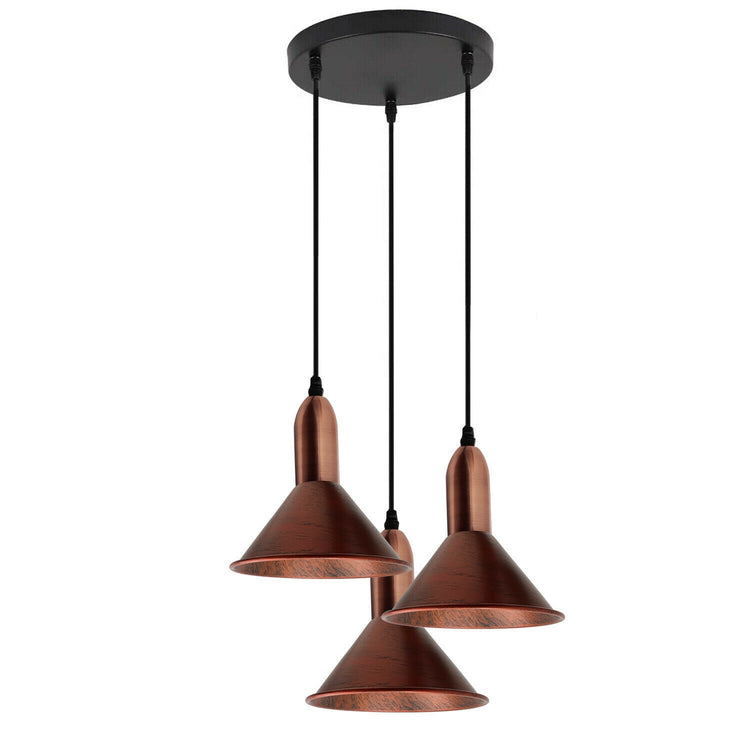 Retro Style 3 Way Rustic Red Metal Pendant Ceiling Light Fitting~1582-4