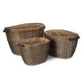 Oval Hessian Lined Wicker Log Basket-0