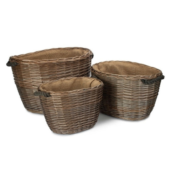 Oval Hessian Lined Wicker Log Basket-0