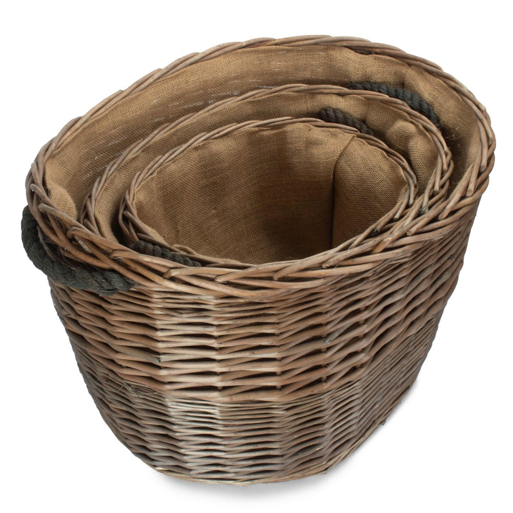 Oval Hessian Lined Wicker Log Basket-1