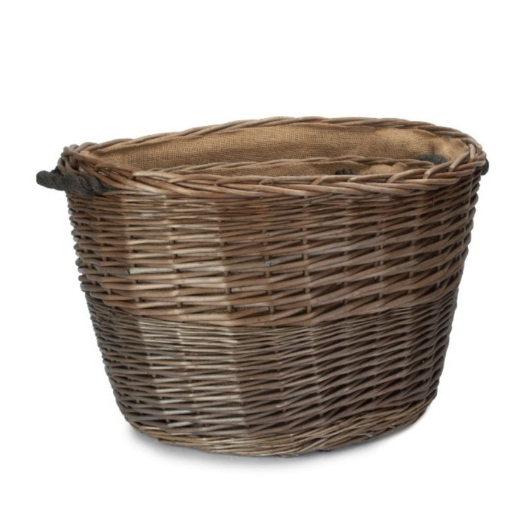 Oval Hessian Lined Wicker Log Basket-2