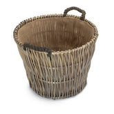 Round Grey Hessian Lined Wicker Log Basket-1