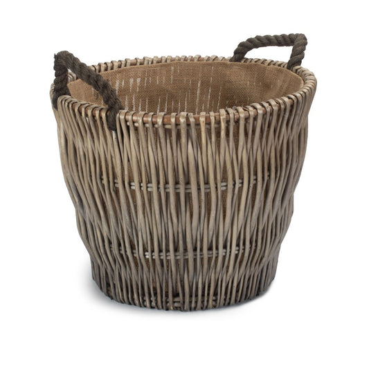 Small Round Grey Wicker Log Basket-0