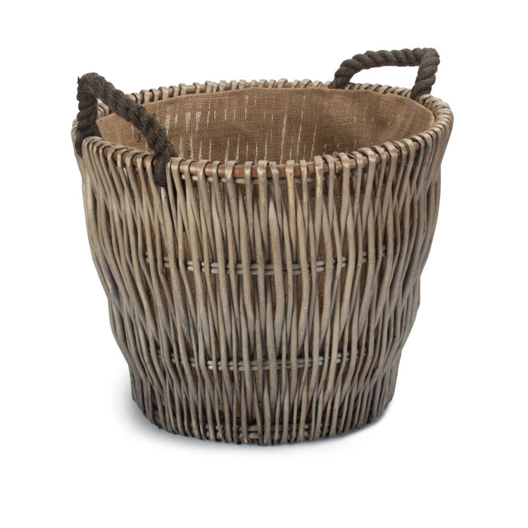 Small Round Grey Wicker Log Basket-0