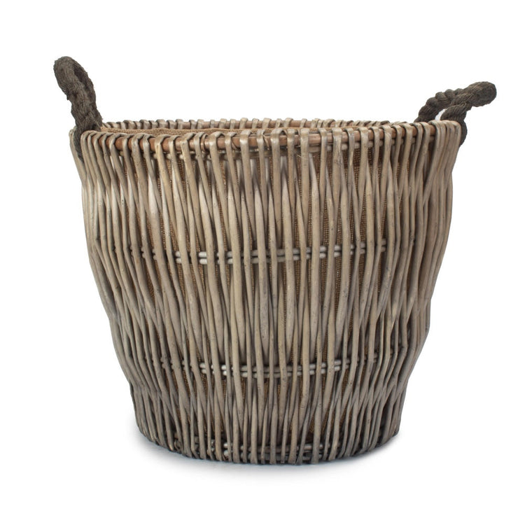 Small Round Grey Wicker Log Basket-2