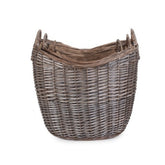 Scoop Neck Antique Wash Hessian Lined Wicker Log Basket-2