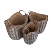 Scoop Neck Antique Wash Hessian Lined Wicker Log Basket-4