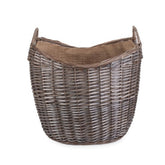 Scoop Neck Antique Wash Hessian Lined Wicker Log Basket-5