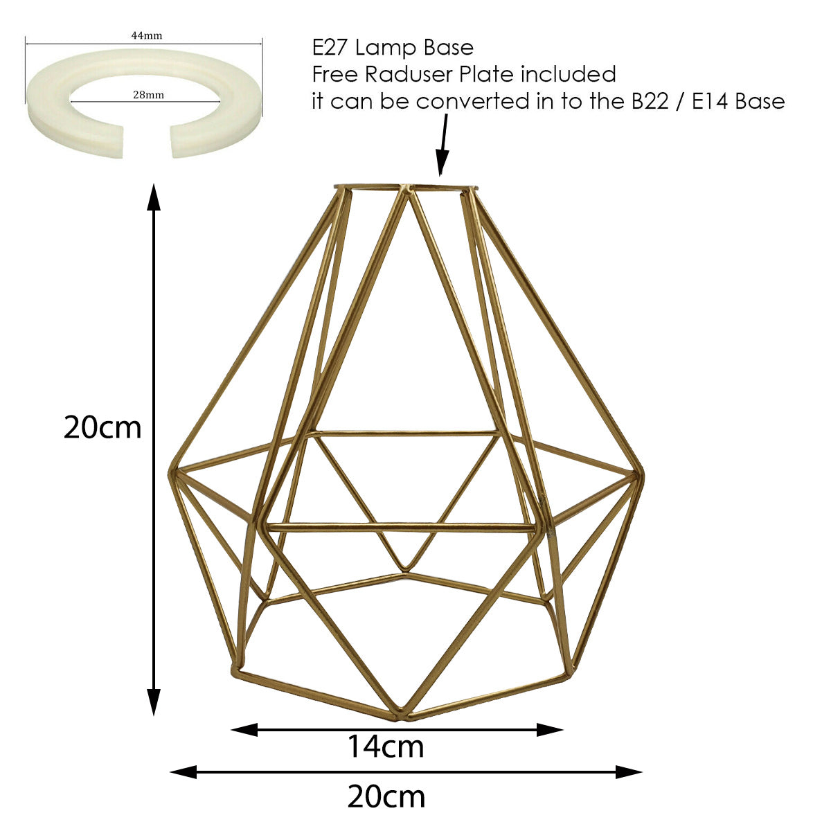 Metal Pendant Gold Light Shade Ceiling Industrial Geometric Wire Cage Lampshade Lamp~1904-1