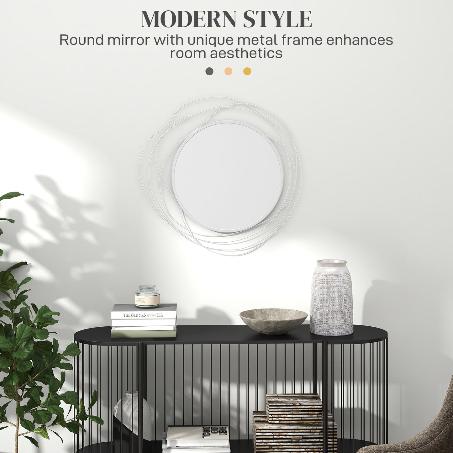 Abstract Metal Wire Wall Mirror, with Accessories - Silver-3