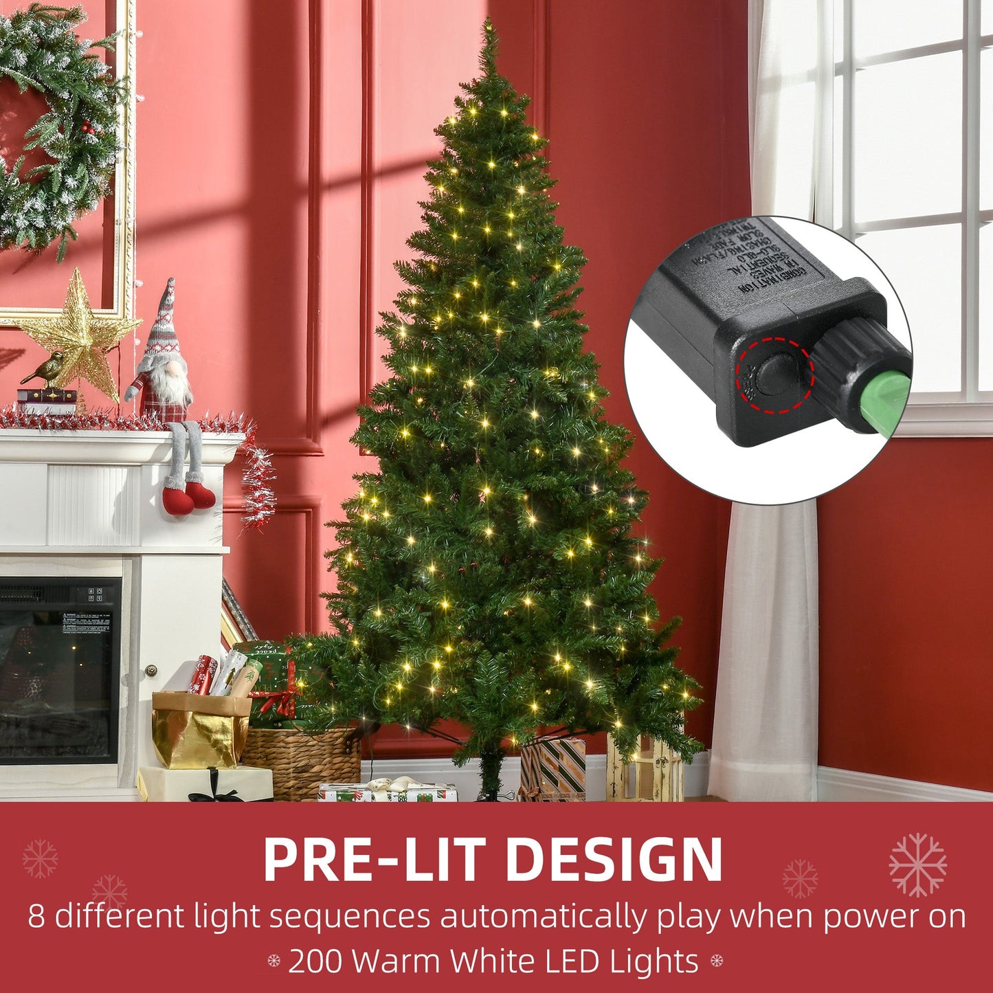 6ft Prelit Christmas Tree Artificial Tree Warm White LED Light Holiday Home Xmas Decoration, Green-4