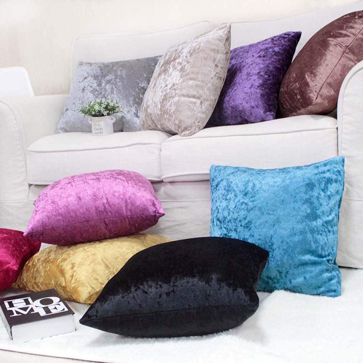 Crushed Ice Velvet Square Cushion Cover - 16" 18" 20" 22" 24"-0