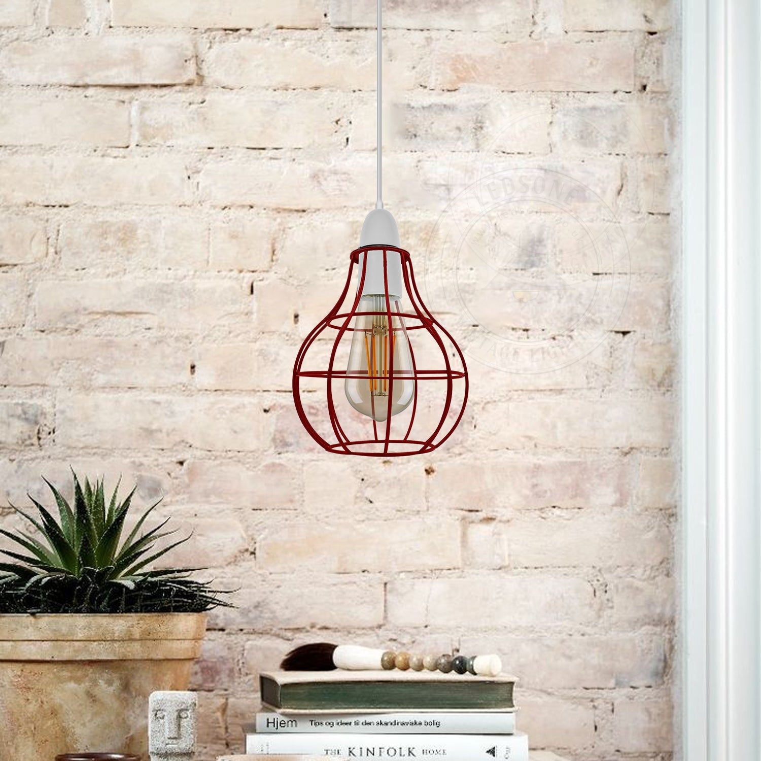 Rustic State Industrial Vase Shape Red Wire cage~2848-0