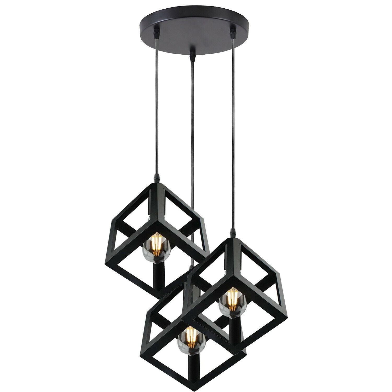 3 Cluster Pendant Light in Black Square Shape ~1256-6