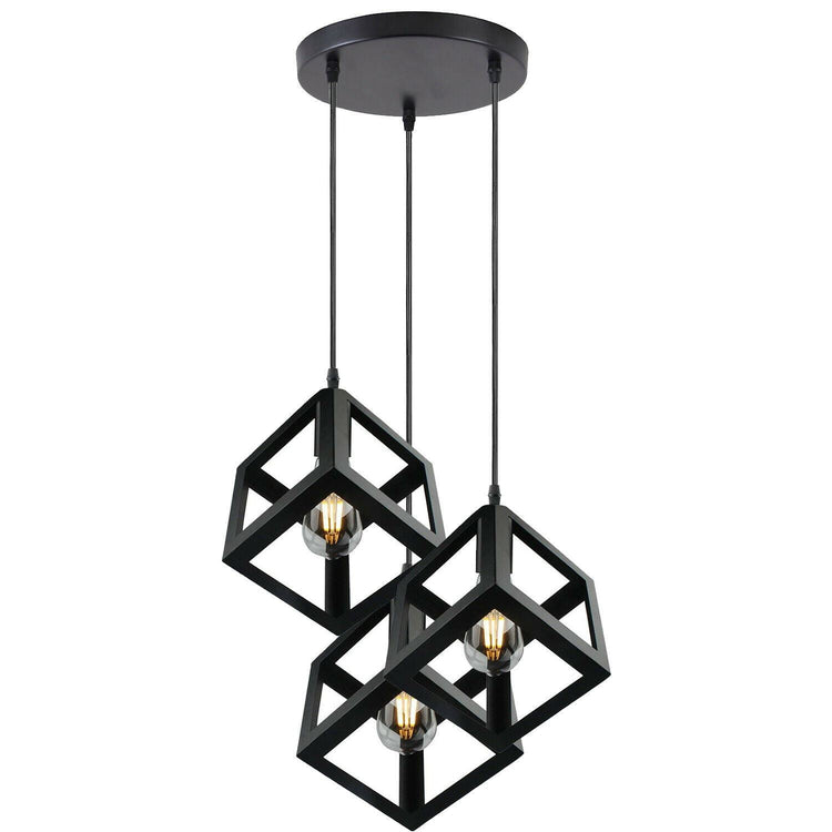 3 Cluster Pendant Light in Black Square Shape ~1256-6