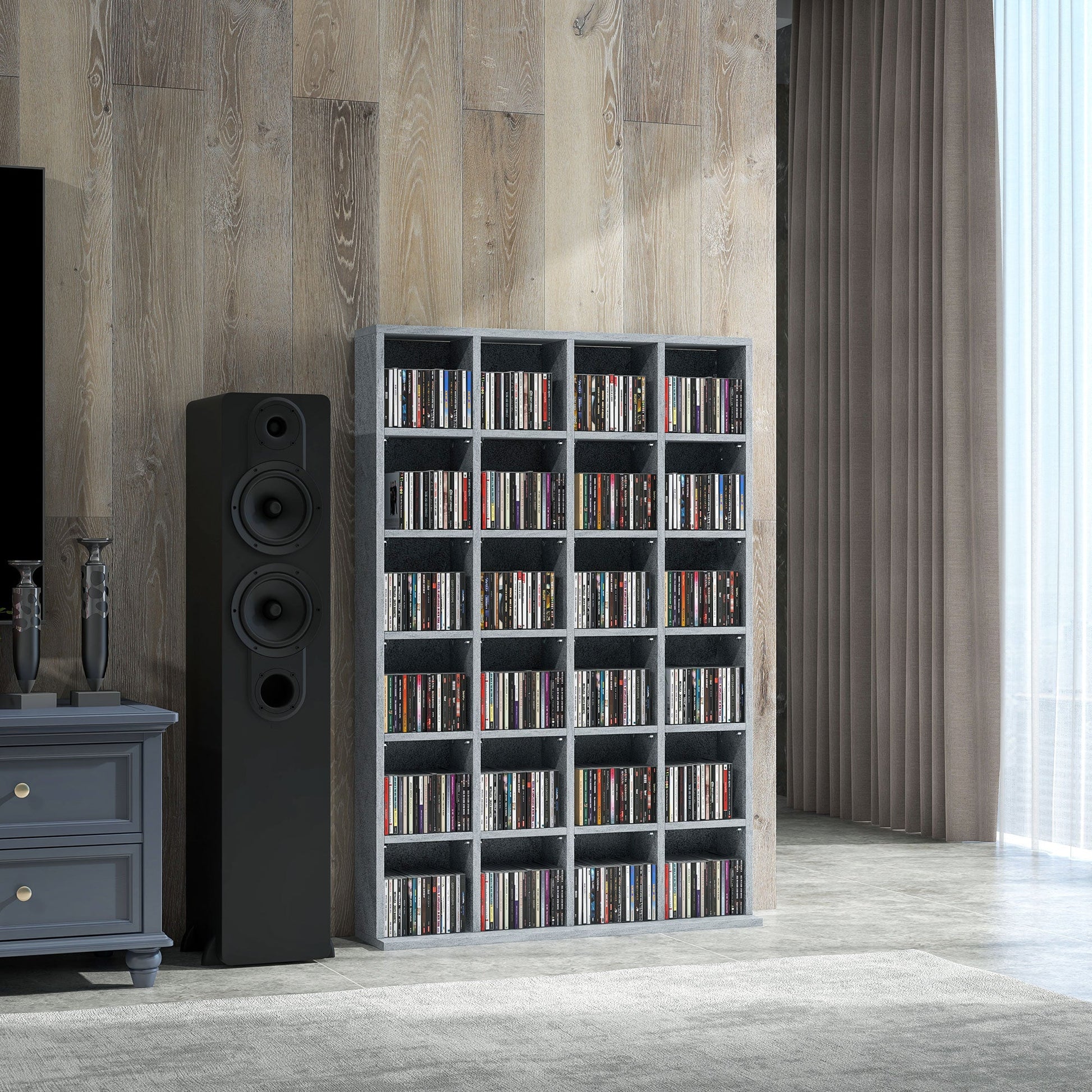 CD Storage Unit with Adjustable Shelves, 89 x 130.5 cm, Cement Grey-1
